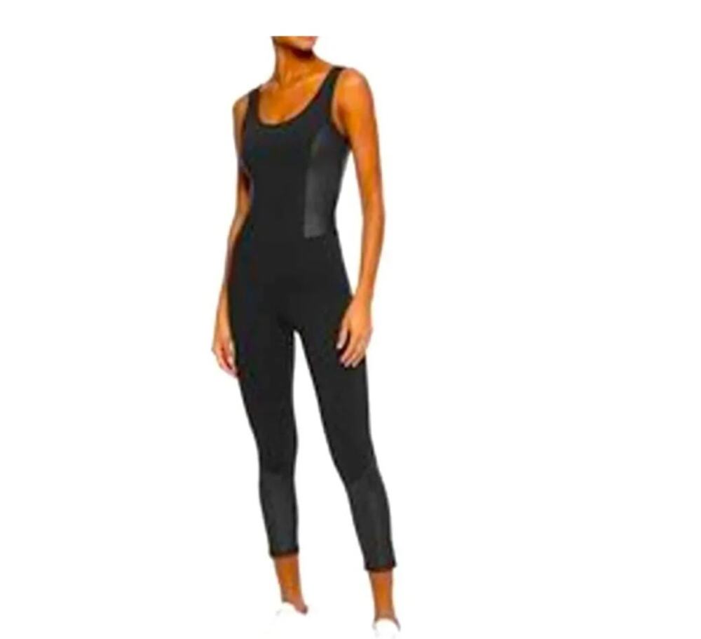 Iris & Ink Black Salopette Open Back Fitted Cropped Bodysuit Jumpsuit Medium